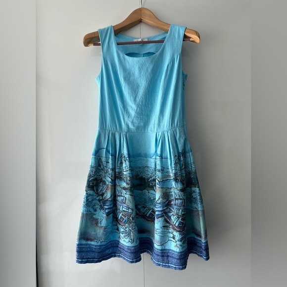 Rica Mare (Ukraine) Summer Mini Blue Dress, L (runs small, best for USA 6). - Picture 1 of 9